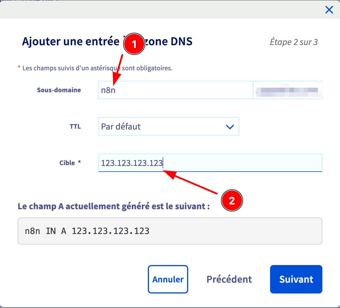 Configuration entrée DNS